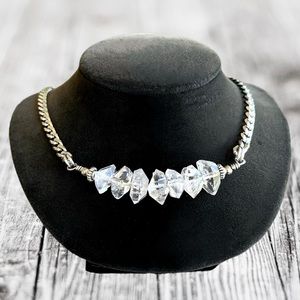 Genuine herkimer diamonds crystals (7) on stainless steel chain boho necklace